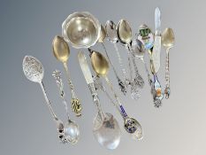 A silver and mother of pearl fruit knife together with a silver salt,