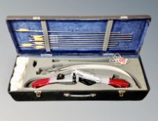 A Samick archery bow in case and a quantity of arrows