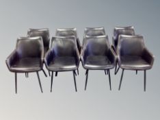 A set of eight Scandinavian black stitched leather armchairs