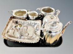 A tray of silver plated wares,
