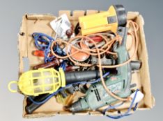 A Bosch power drill together with other tools, vintage hand drill,