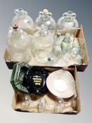 Two boxes of glass, carboys.