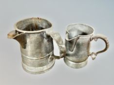 Two antique pewter tankards/jugs