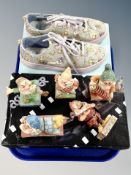 Five Walt Disney Showcase Collection dwarf figures, further pair of Disney Toms shoes,