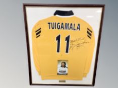 A Va'aiga Tuigamala signed rugby shirt in frame
