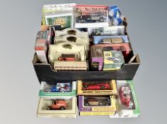 A box of die cast vehicles, Atlas, Eddie Stobart, Models of Yesteryear,
