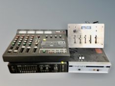 A Teac 144 Tascam series tape mixer together with Rotel stereo integrated amplifier RA-1000,