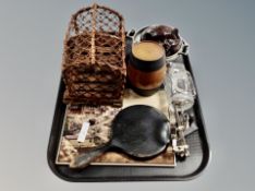 Tray of mini lobster pot, magnifying fly tying instrument,