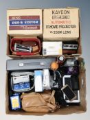 Two crates of vintage and later camera and photography equipment