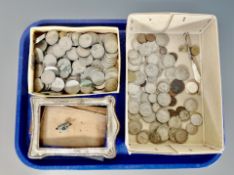 A large quantity of George VI two shilling pieces, silver photo frame,