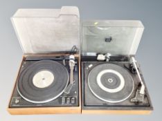 Two vintage record players with Garrard turntables