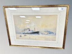 Frank Henry Mason (1875 - 1965) : The SS Hadrian leaving the mouth of the Tyne, watercolour,