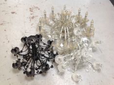 Three continental chandeliers with glass drops (Af)