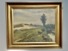 Danish school, Path by a canal, oil on canvas,