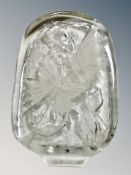 A point of sale glass stand with frosted butterflies and foliage, 11 cm x 11.5 cm x 2.