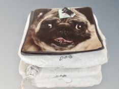 Approximately sixty George Home digital print bean cubes depicting dogs 40 cm x 40 cm x 30 cm,