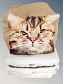 Approximately sixty George Home digital print bean cubes depicting cats 40 cm x 40 cm x 30 cm,