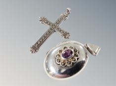 A silver marcasite locket and pendant