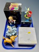 Four Disney figures : Disney Showcase Anna, boxed, Disney Showcase Tinkerbell, boxed,