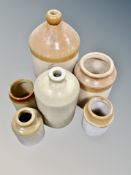 Six assorted glazed pottery flagons and storage jars, the tallest 'Davison & Wood, Gateshead,