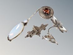 Five vintage silver brooches