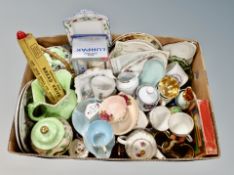 A box of ceramics, Maling, tea cups and saucers, collector's plates,