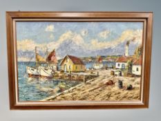 S Odkvisk : fishing boats in a harbour, oil on canvas,