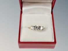 A silver three stone ring