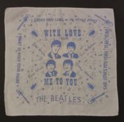 Vintage offical 1964 NEMS The Beatles Handkerchief. Printed in sky blue with images of the Beatles.