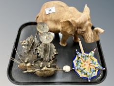 A wooden carved elephant figure height 23 cm,