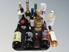 Thirteen bottles of alcohol, Dom Benedictine, Ouzo, Mulled wine, Madeira,