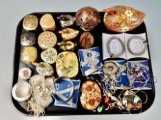 A tray of vintage whistle, costume jewellery, Avon jewellery,