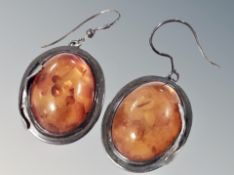 A pair of amber silver earrings