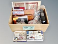 A box of quantity of stamp albums, loose stamps,