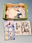 Large amount of ephemera including postcards, map (some linen),