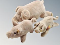 Three Steiff pig soft toys