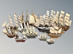 Approximately thirteen model ships
