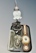 A contemporary figural table lamp together with a cast metal door knocker,