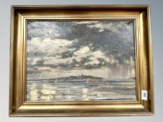 Danish School, coastline at sunset, oil on canvas,