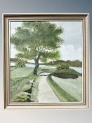 Danish School, Tree by a lake, oil on board,