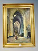 Danish School, Figures in a cathedral, oil on canvas,