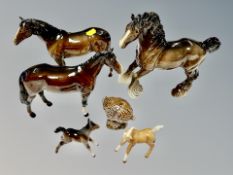 A group of Beswick horses together with a Beneagles scotch whisky ceramic decanter (empty)