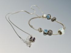 A 925 silver set deep purple Pandora bead on spare chain