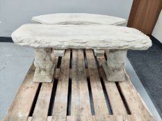 A concrete naturalistic garden bench on squirrel pedestals length 100 cm
