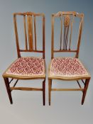 A pair of late Victorian inlaid mahogany salon chairs