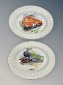 Two oval Staffordshire plates depicting locomotives