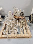 A group of Continental light fittings and chandeliers