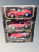 Three boxed Burago die cast vehicles 1:18 scale, Dodge Viper,
