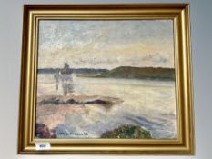 Danish School, Boat on a river, oil on canvas,