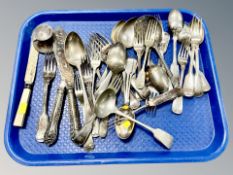 A silver inkwell and quantity of EPNS flatware